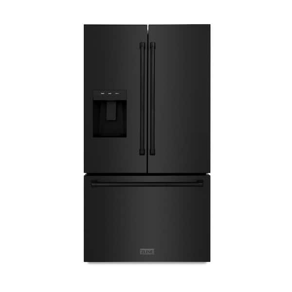 ZLINE Kitchen and Bath 36 in. Standard-Depth 3-Door French Door Refrigerator with Dual Ice Maker in Black Stainless Steel