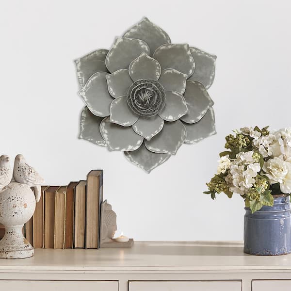 Stratton Home Decor Metal Grey Lotus Wall Decor