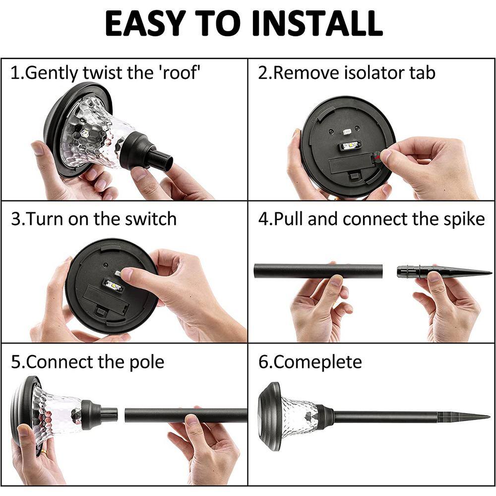 Modern Black Stainless Steel Solar Pathway Lights, 8-Pack