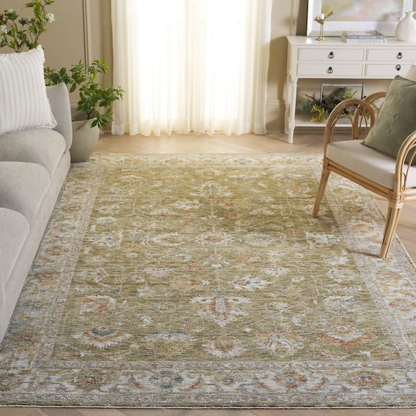 Marigold 9 ft. x 12 ft. Green/Gray Floral Border Area Rug
