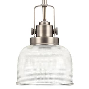 Archie Collection 5-3/4 in. 1-Light Antique Nickel Coastal Mini Pendant with Clear Prismatic Glass for Kitchens