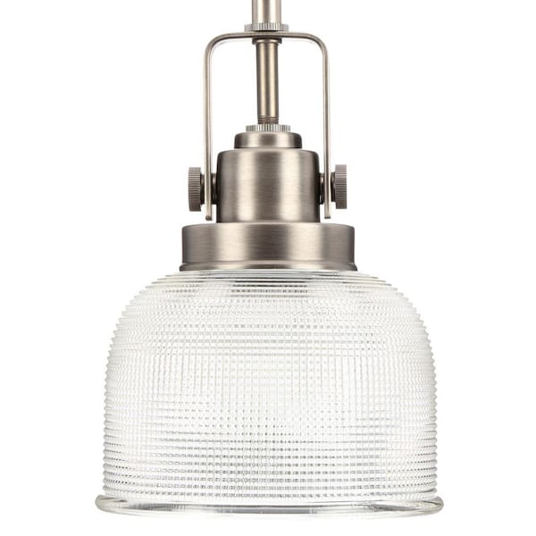 Archie Collection 5-3/4 in. 1-Light Antique Nickel Coastal Mini Pendant with Clear Prismatic Glass for Kitchens