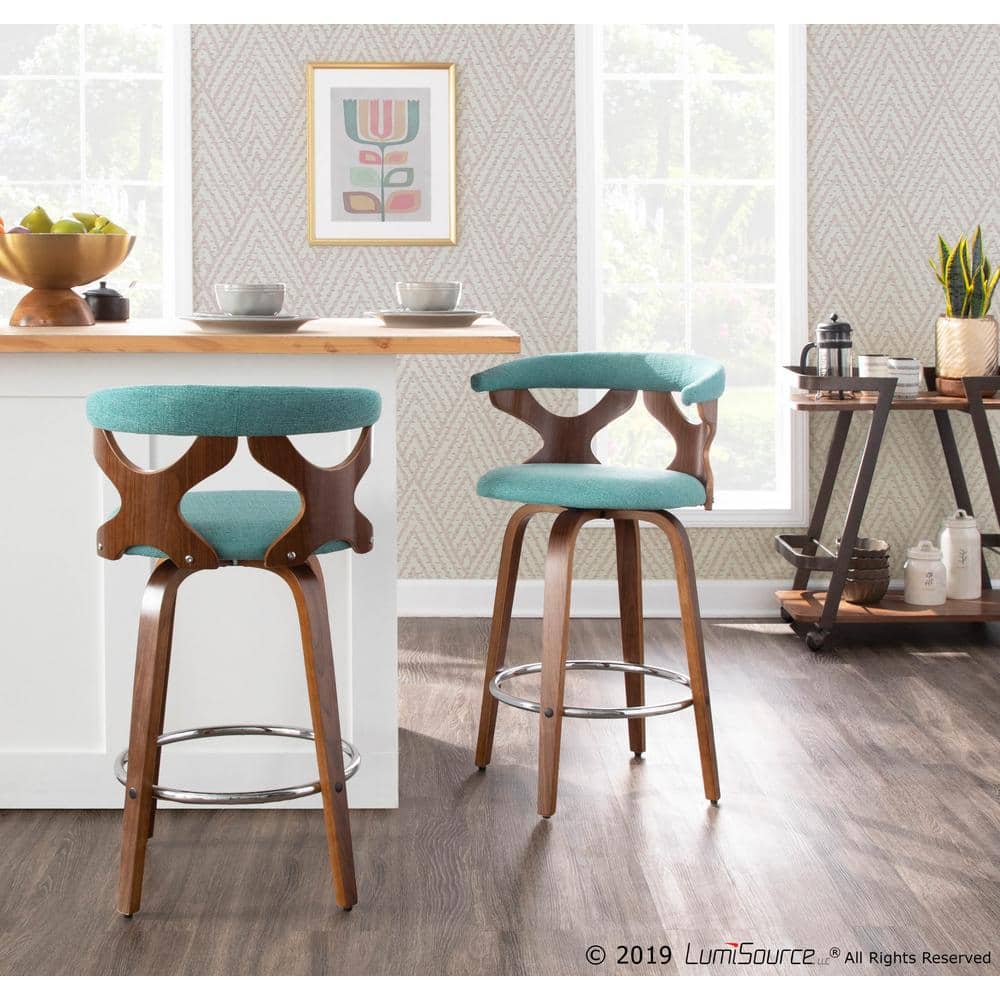 Lumisource Gardenia MidCentury Modern Walnut and Teal Counter Stool (Set of 2) B26GARDR WLTL2