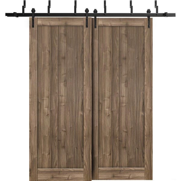 Sartodoors 64 in. x 96 in. 2-Panel Walnut Solid MDF Sliding Barn Door with Hardware Kit