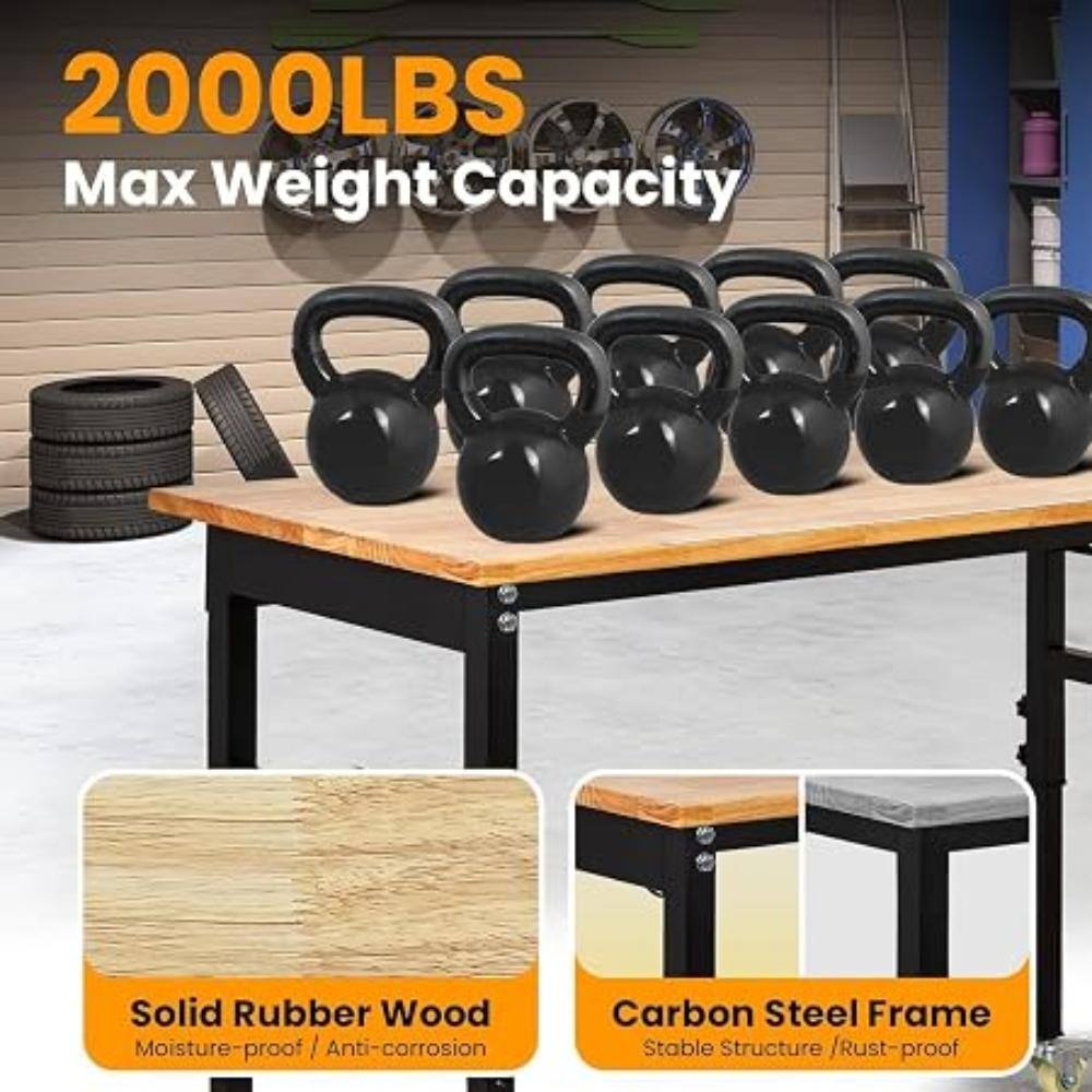 "60""x48""L-Shaped 2000 LBS Adjustable Rolling Workbench, With Double, Power Outlet, Drawer for Garage Workshop Home Office" price history on PriceWatchPro