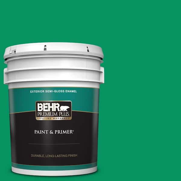 BEHR PREMIUM PLUS 5 gal. #470B-6 Emerald Lake Semi-Gloss Enamel Exterior Paint & Primer