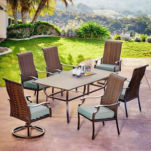 Rhone Valley 7-Piece Wicker Outdoor Dining Set with Teal Cushions