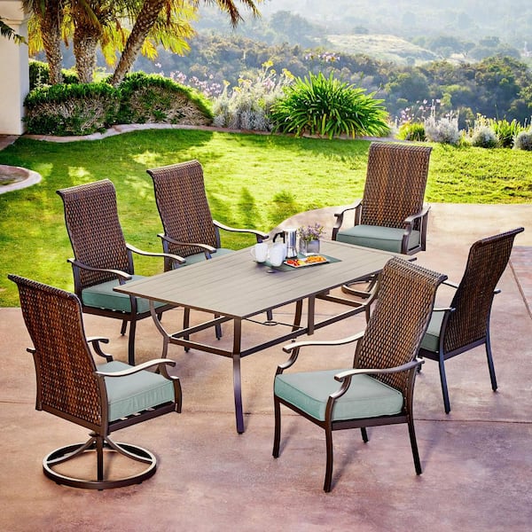 Royal Garden Rhone Valley 7-Piece Wicker Outdoor Dining Set with Teal Cushions