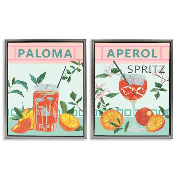 Stupell Industries Pastel Kitchen Cocktails by Melissa Wang 2 Pieces Gray Floater Frame Food Graphic Art Print 31 in. x 25 in.