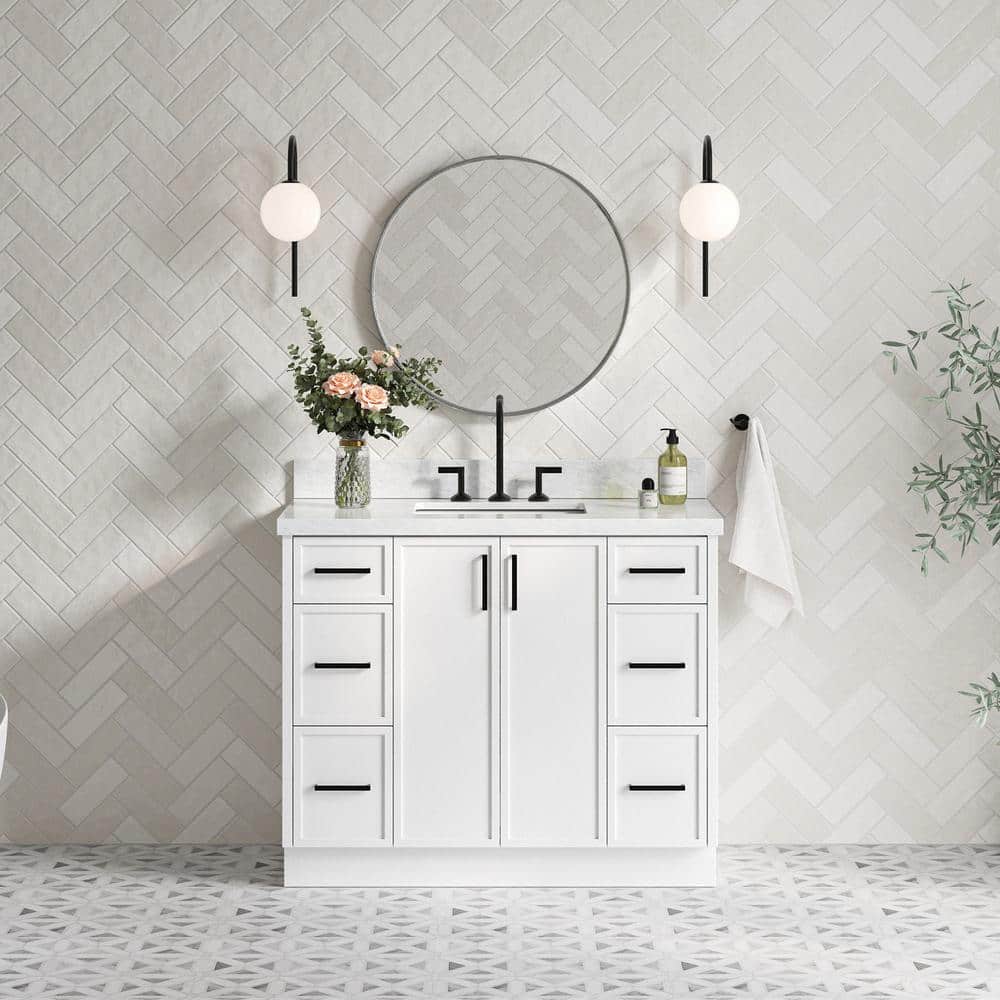 Kelly 43" White Wood Single Vanity with Carrara Marble Top