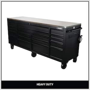 84 in. W 24 in. D 18-Drawer Heavy-Duty Mobile Workbench with SS Top Matte Black