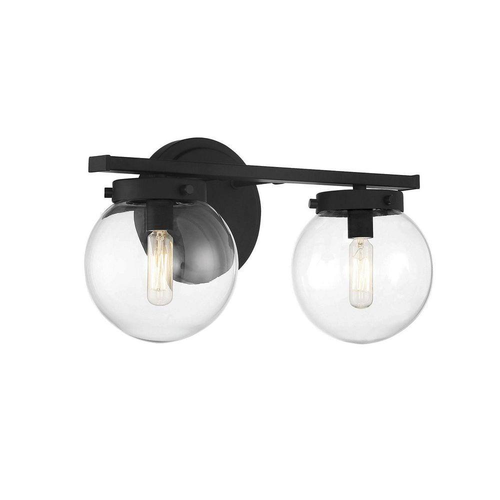 Linda 2-Light Matte Black Outdoor Vanity Light with Clear Glass