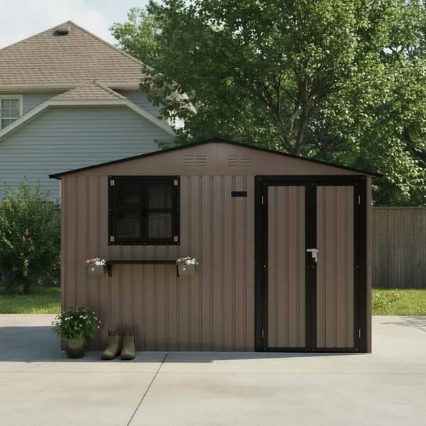 JPJPUU 10 x 8 FT. Outdoor Metal Storage Shed with Window and