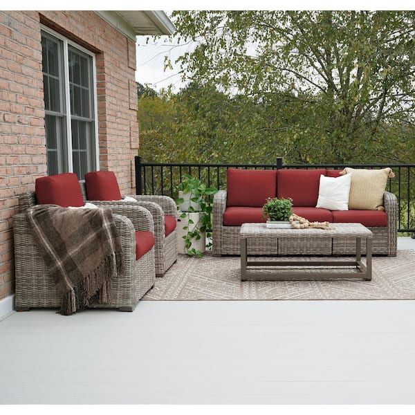 Leisure Made Forsyth 6-Piece Wicker Seating Set with Red Cushions