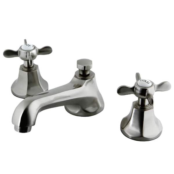 Kingston Brass Essex 2-Handle 8 in. Widespread Bathroom Faucets with Brass Pop-Up in Brushed Nickel