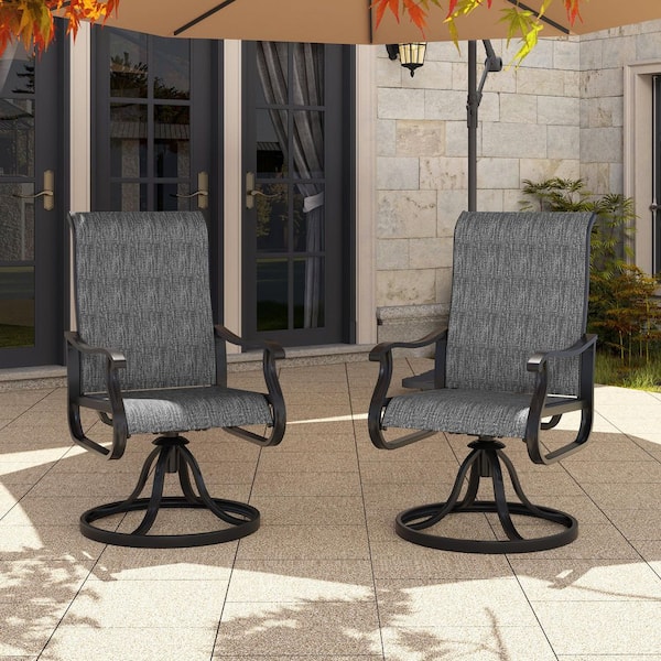 Derrald 2-Piece Patio Swivel Dining Chairs, High Back Outdoor Chairs with Padded Textilene, Metal Frame, Dark Gray