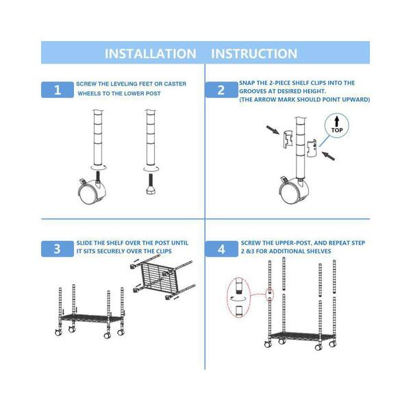 Tileon 4-Shelf Iron Pantry Organizer with Wheels in Silver