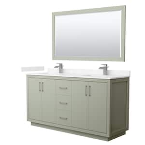 66 in. W x 22 in. D x 35 in. H Double Bath Vanity in Light Green with Carrara Cultured Marble Top and 58 in. Mirror