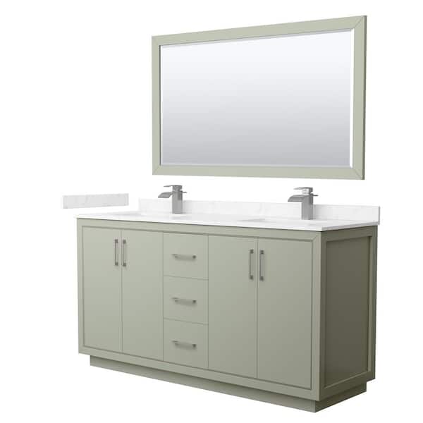 Wyndham Collection Icon 66 in. W x 22 in. D x 35 in. H Double Bath Vanity in Light Green with Carrara Cultured Marble Top and 58 in. Mirror