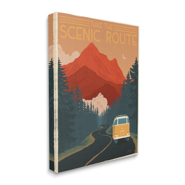Stupell Industries The Scenic Route Phrase Mountain Travel By Janelle Penner Unframed Print Typography Wall Art 24 in. x 30 in.