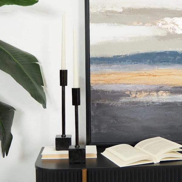 Litton Lane Black Aluminum Slim Candle Holder with Block Bases (Set of 2)
