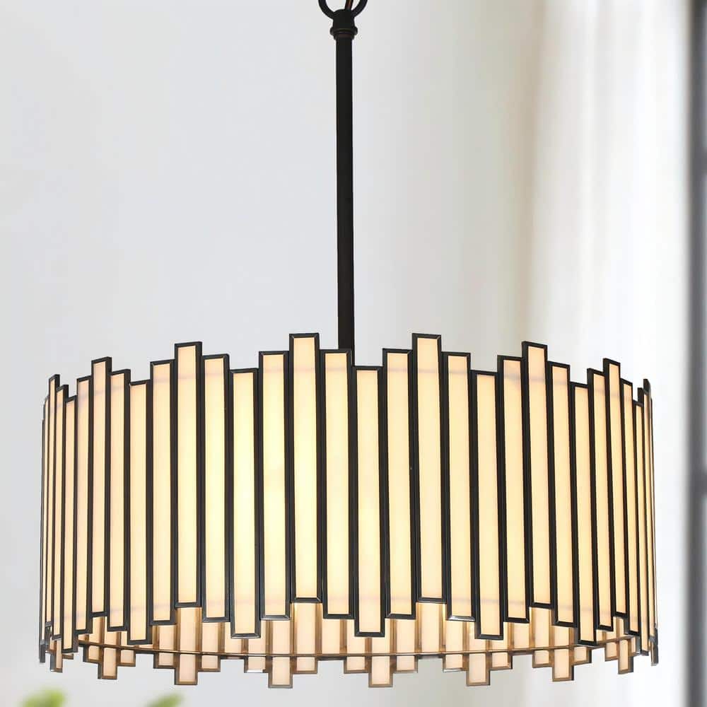 LNC Modern Retro 4-Light Painted Black Ceiling Light Drum