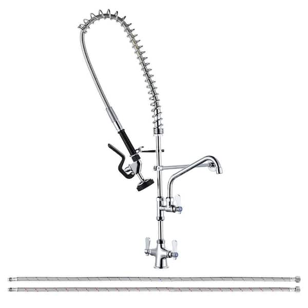 39 in. Triple Handle Commercial Pull Down Sprayer Kitchen Faucet w/ Pre-Rinse Sprayer and 10 in. Swivel Spout in Chrome
