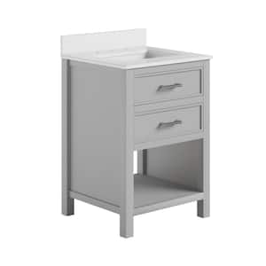 Nevada 24 in. Stone Top Bathroom Vanity in Gray with Silver Handles