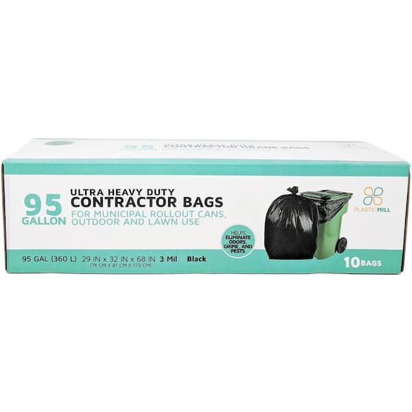 PlasticMill 50 in. W x 60 in. H 64 gal. 1.5 Mil Black Trash Bags (10-Count)