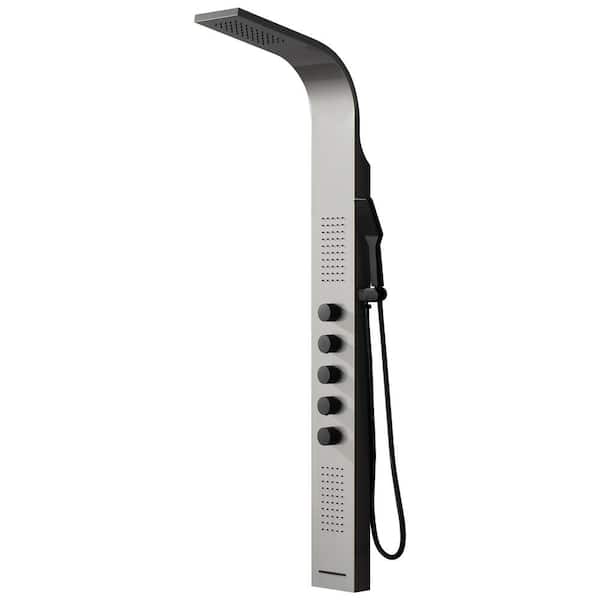 Dual 4-in-1, 2-Jet Shower Panel Tower System with Rainfall Waterfall Shower Head, and Massage Body Jets in Black Nickel