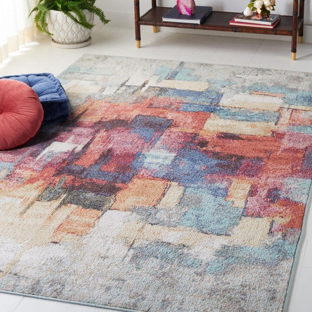 SAFAVIEH Phoenix 5 ft. x 8 ft. Rust Blue/Ivory Abstract Distressed Area ...