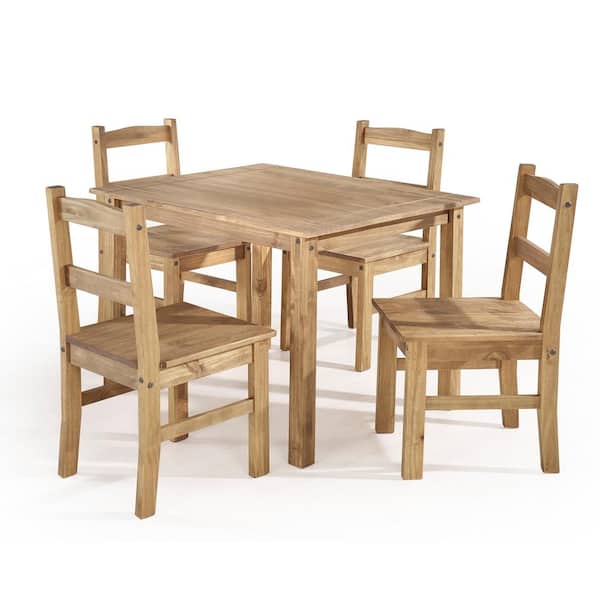 Manhattan Comfort York 5-Piece Nature Solid Wood Dining Set with 1-Table and 4-Chairs