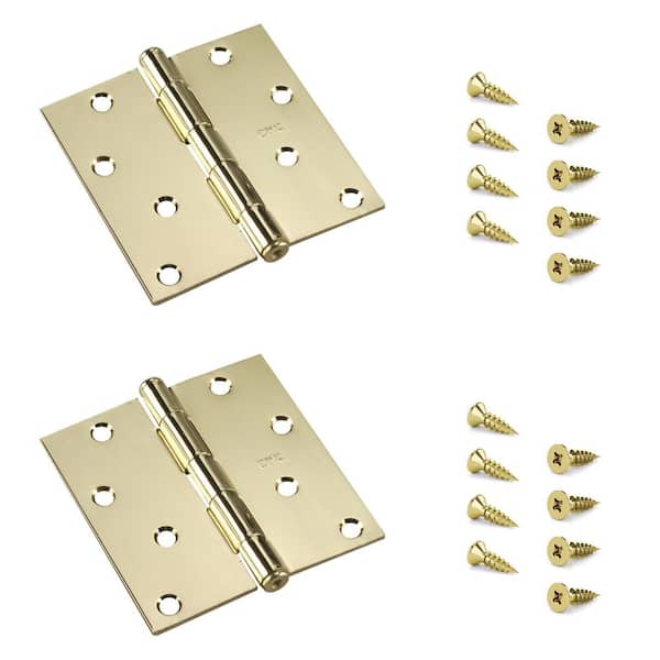 Onward 4 in. x 4 in. Brass Full Mortise Butt Hinge with Removable Pin (2-Pack)