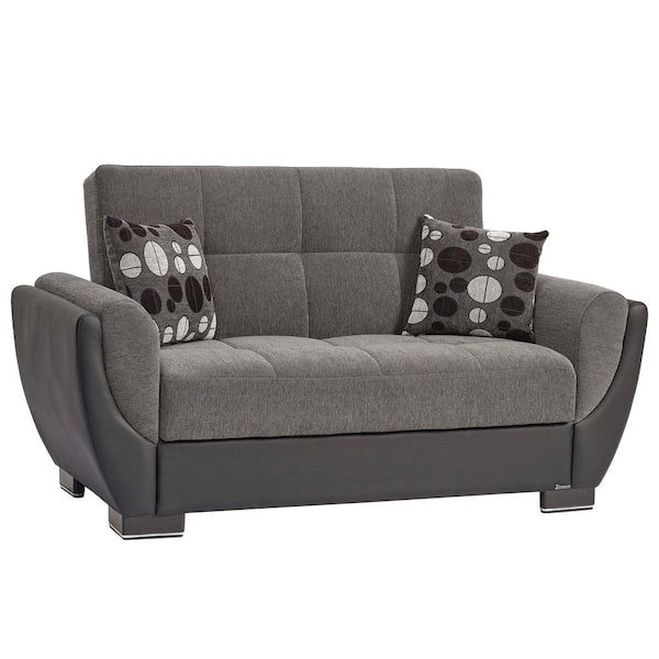 Ottomanson Basics Air Collection Convertible 63 in. Grey Chenille 2-Seater Loveseat with Storage