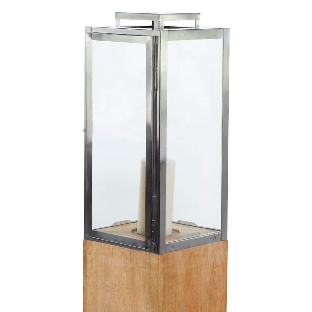 Brown Mango Wood and Glass Hanging Candle Lantern