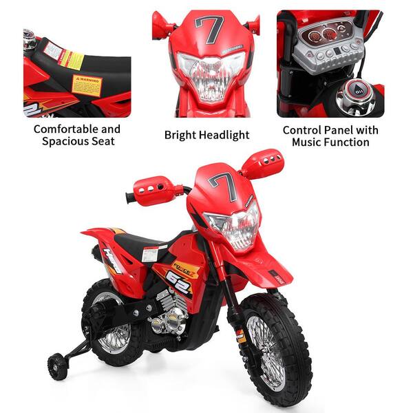 Electric Motorcycle 6v Kids Ride on Toy W/ Training Wheels LED Lights Mp3 Red for sale online 