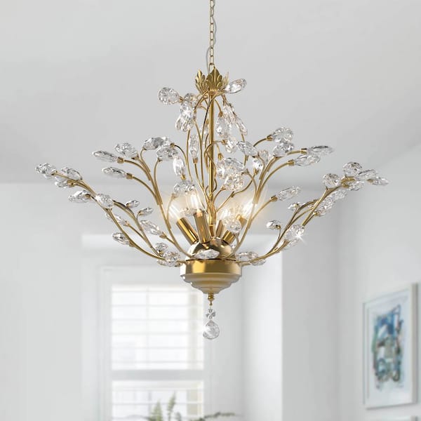 Chicago 4-Light Brass Unique Classic/Traditional Chandelier with Crystal Accents