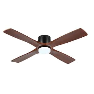 48 in. (4 ft.) 4 Solid Wood Blades Indoor Flush Mount Ceiling Fan with Integrated LED, Black