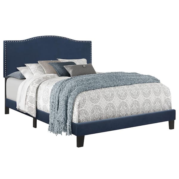 Hilale Furniture Kiley Blue Velvet, Upholstered Queen Bed Frame With Footboard