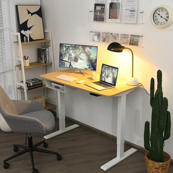 48 in. Electric Standing Desk Height Adjustable Control Panel, USB Port Natural