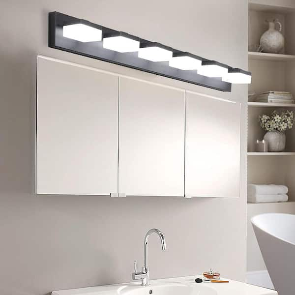 Runesay 37 in. Modern 5-Light Black Acrylic LED Mirror Vanity Light Fixture for Bathroom Over Mirror Bath Wall Lighting