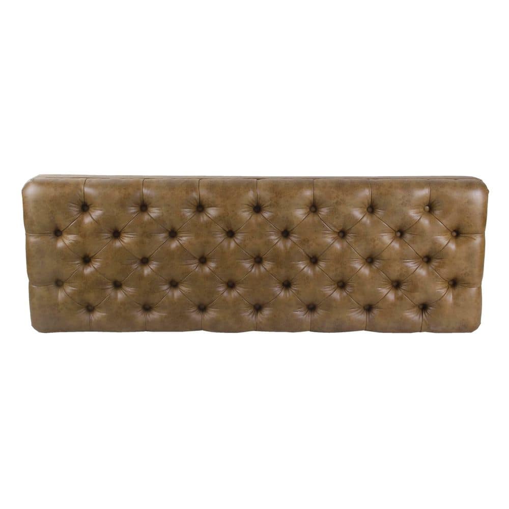 Light Brown Tufted Faux Leather Upholstered Bench