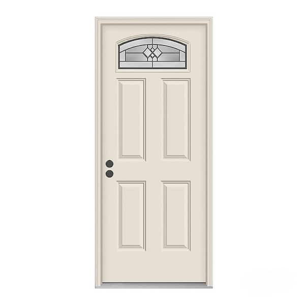 JELD-WEN 36 in. x 80 in. Camber Top Artesia Primed Steel Prehung Right-Hand Inswing Front Door w/Brickmould