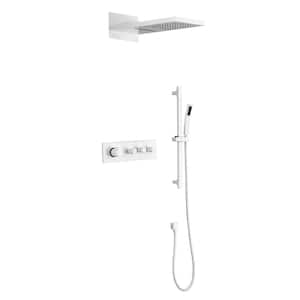 Wall Mounted Waterfall Rain Shower System With 3 Body Sprays and Handheld Shower