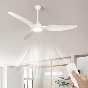 65 in. Smart LED Indoor Industrial White Low Profile Embedded Semi Flush Mount Ceiling Fan with Light Kit with Remote