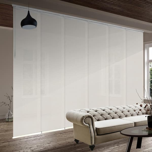EMOH Buff 70 in.- 130 in. W x 116 in. L Adjustable 6-Panel White Single Rail Panel Track with 23.5 in. Slates