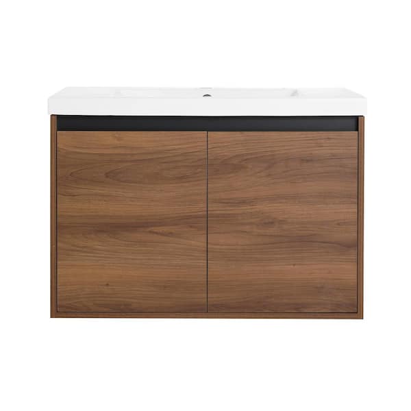 29.53 in. W 18.11 in. D 20.47 in. H Single Sink Wall Mounted Bath Vanity in Brown with White Resin Top