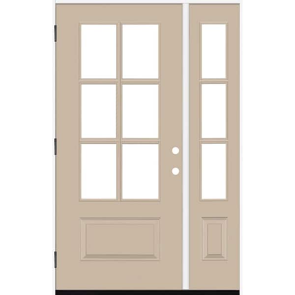 Steves & Sons Legacy 49 in. x 80 in. 3/4-6Lite Clear Glass RHOS Primed Sandstone Finish Fiberglass Prehung Front Door w/10in.SL