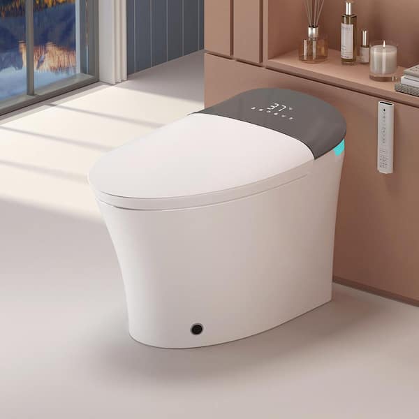 Elongated Smart Bidet Toilet 1.28 GPF in White with Heated Seat, 4 Cleaning Modes, LED Display, Night Light, Side Knob