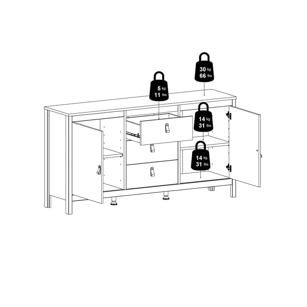 Madrid Black Matte 2 Door Sideboard with 3 Drawers